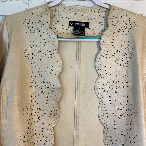 C Concept cream metallic leather laser cut jacket - Picture 3 of 11